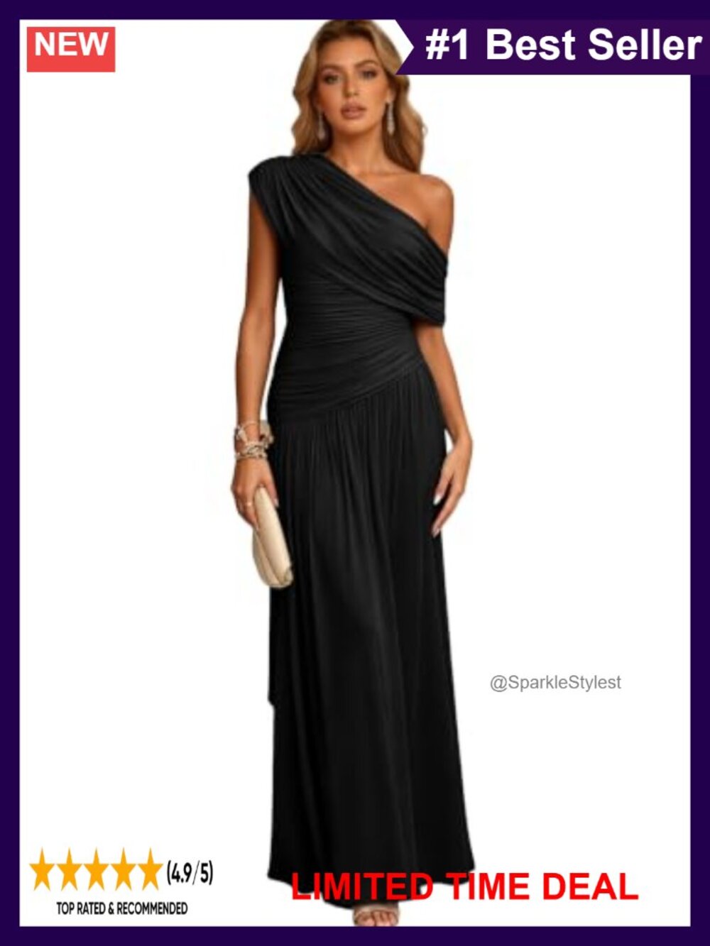Women One Shoulder Ruched Bodycon Formal Maxi Dress Stretchy Cocktail Party Gown
